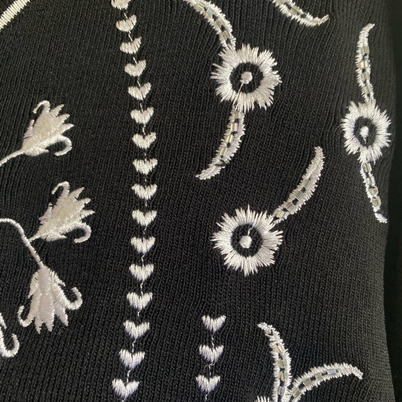 Black Cardigan with Fine White Floral Embroidery & Beaded - Picture 7 of 10